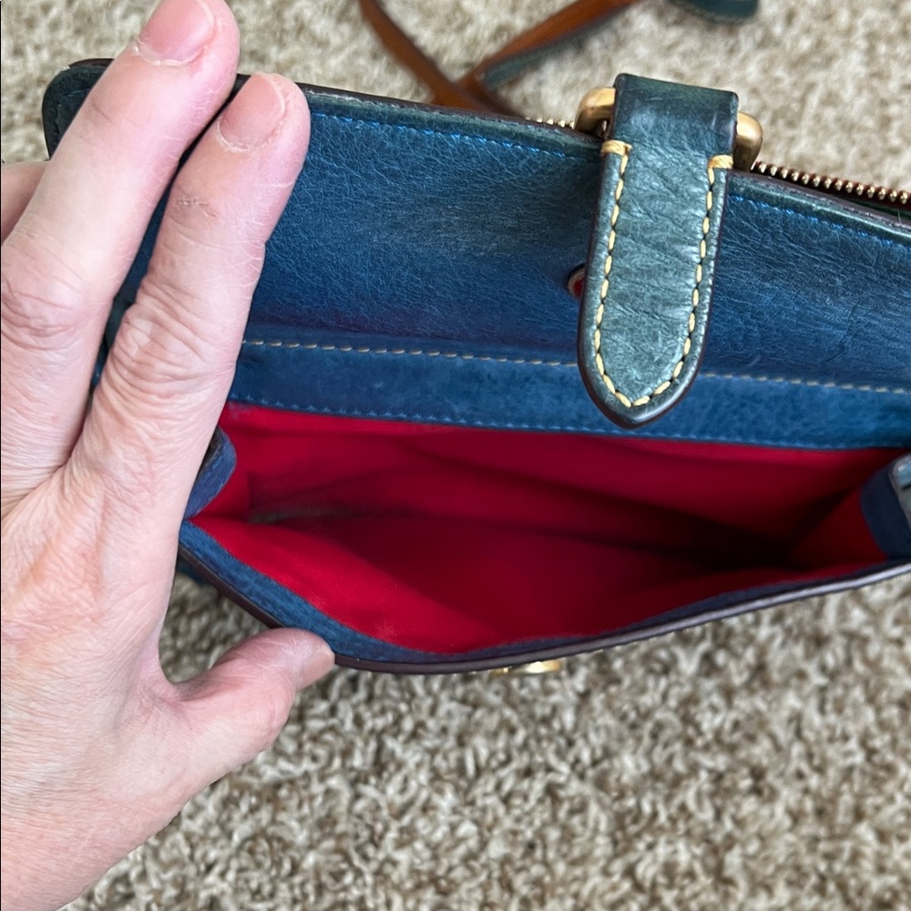 Dooney and Bourke Florentine Leather Crossbody Bag in Teal with Contrast Strap - Picture 8 of 12